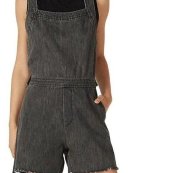 rag & bone Black Denim Shortalls Romper, Size L - Picture 2 of 5